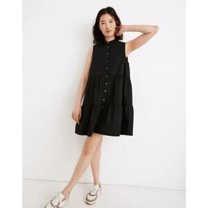 Madewell Black Gray Sleeveless Tiered Button Down Mini A-Line Shirt Dress Sz XS